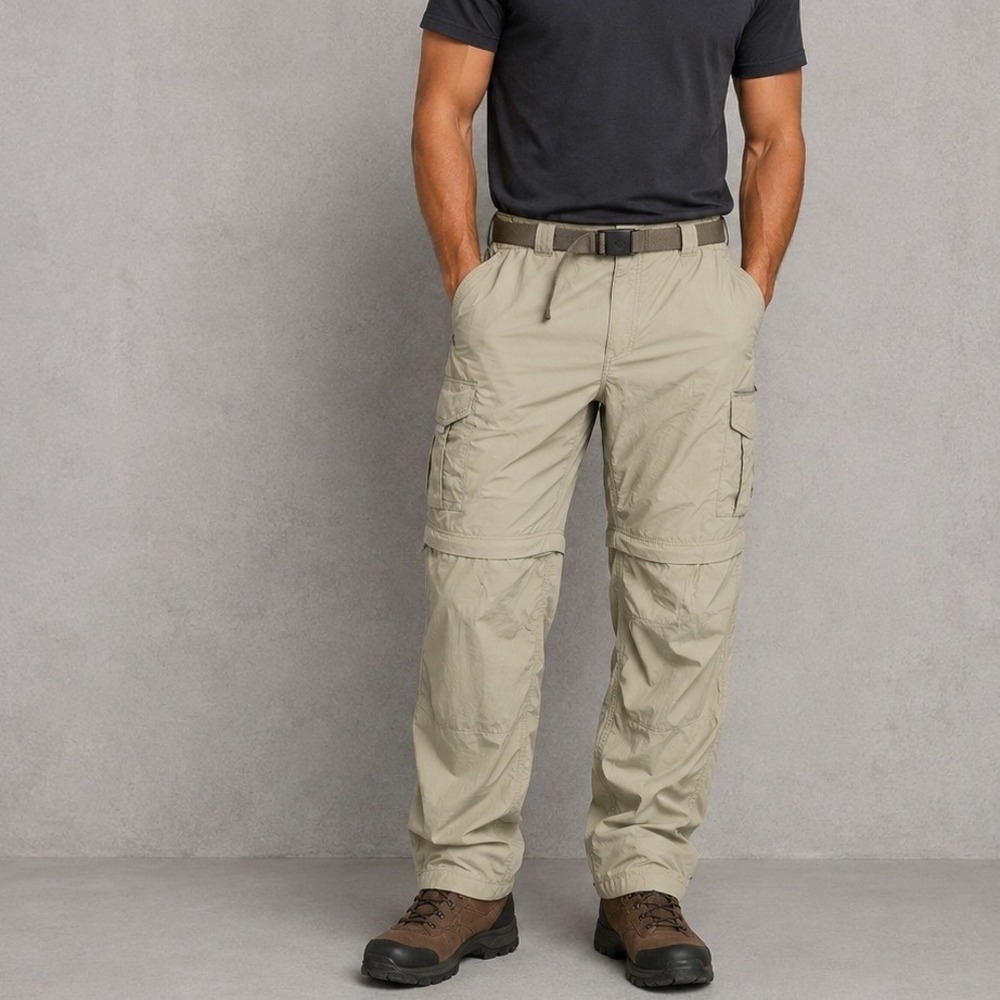 Columbia Omni-Shade Mens 38x32 Convertible Cargo Pants Khaki Tan Zip Off Hiking
